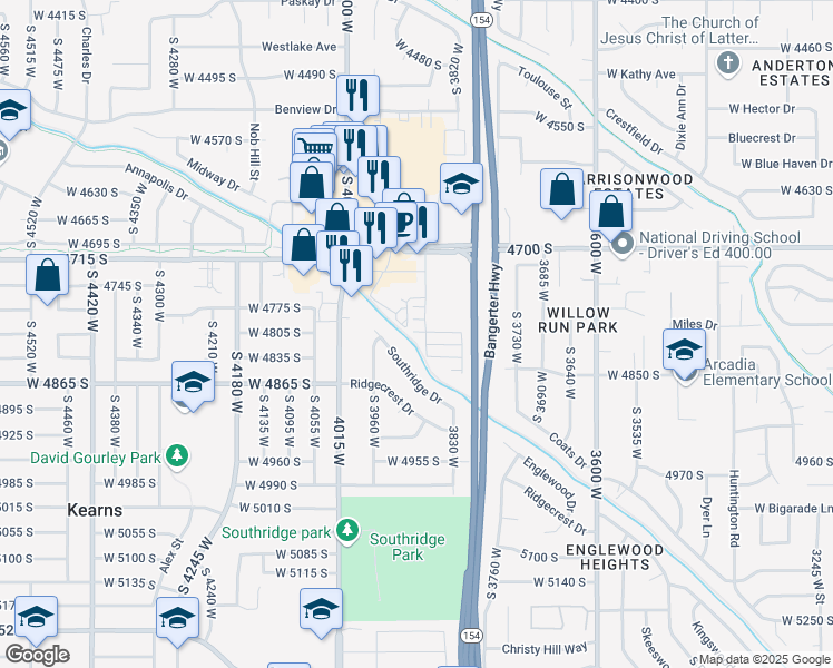 map of restaurants, bars, coffee shops, grocery stores, and more near 3891 Kinglassie Court in Taylorsville