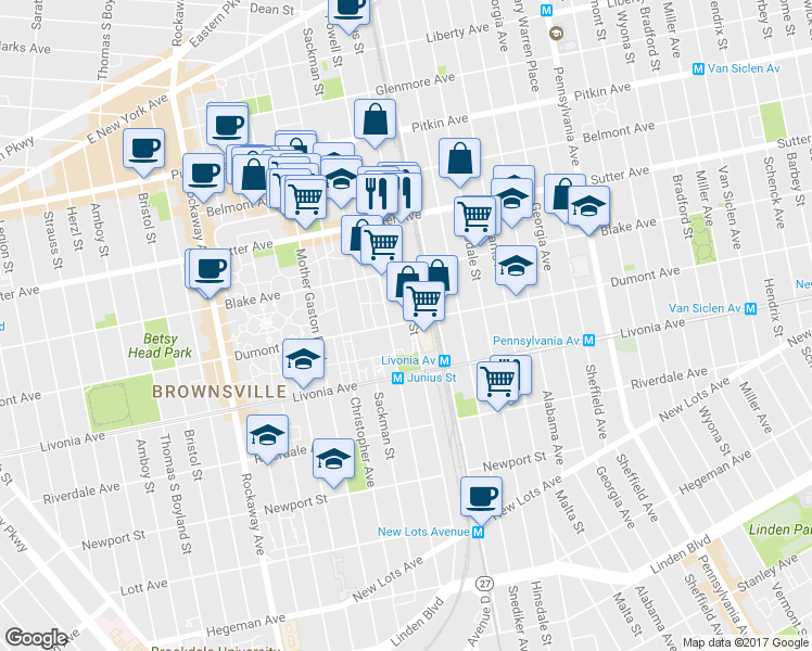 map of restaurants, bars, coffee shops, grocery stores, and more near 460 Dumont Ave in Brooklyn