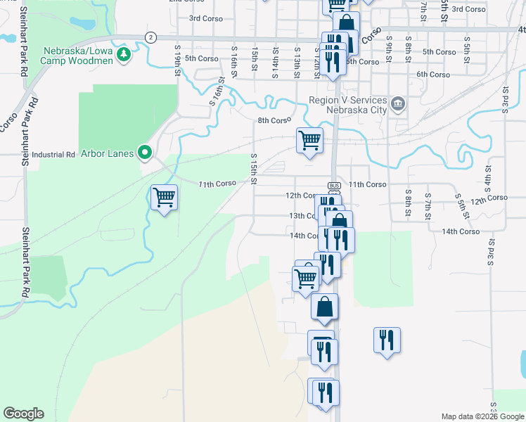 map of restaurants, bars, coffee shops, grocery stores, and more near 1420 13th Corso in Nebraska City