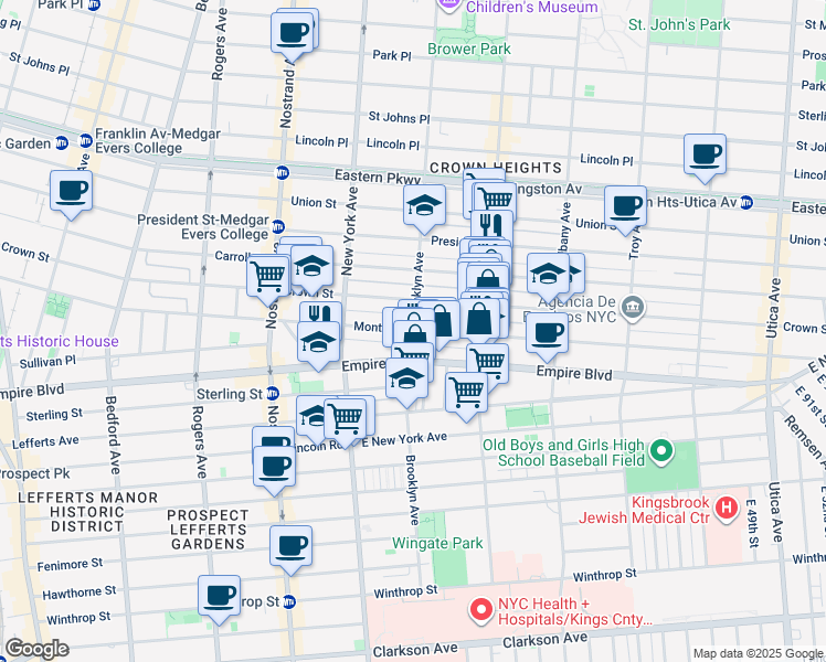 map of restaurants, bars, coffee shops, grocery stores, and more near 584 Montgomery Street in Brooklyn