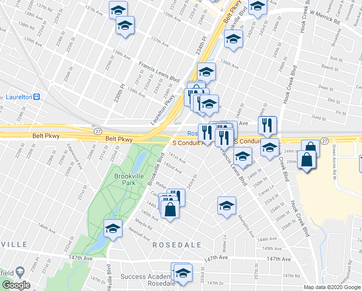 map of restaurants, bars, coffee shops, grocery stores, and more near 24019 Memphis Avenue in Queens