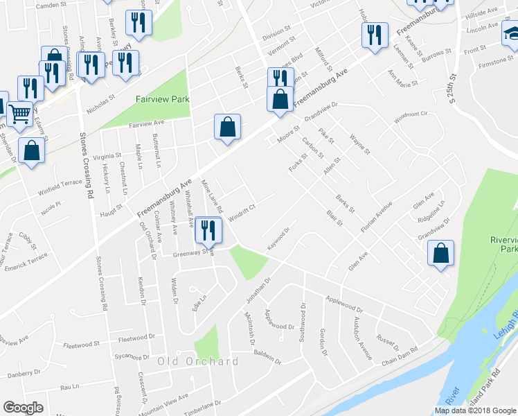 map of restaurants, bars, coffee shops, grocery stores, and more near 16 Windrift Court in Easton