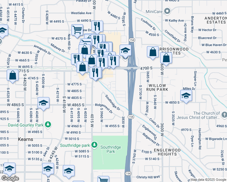 map of restaurants, bars, coffee shops, grocery stores, and more near 3891 Kinglassie Court in Taylorsville