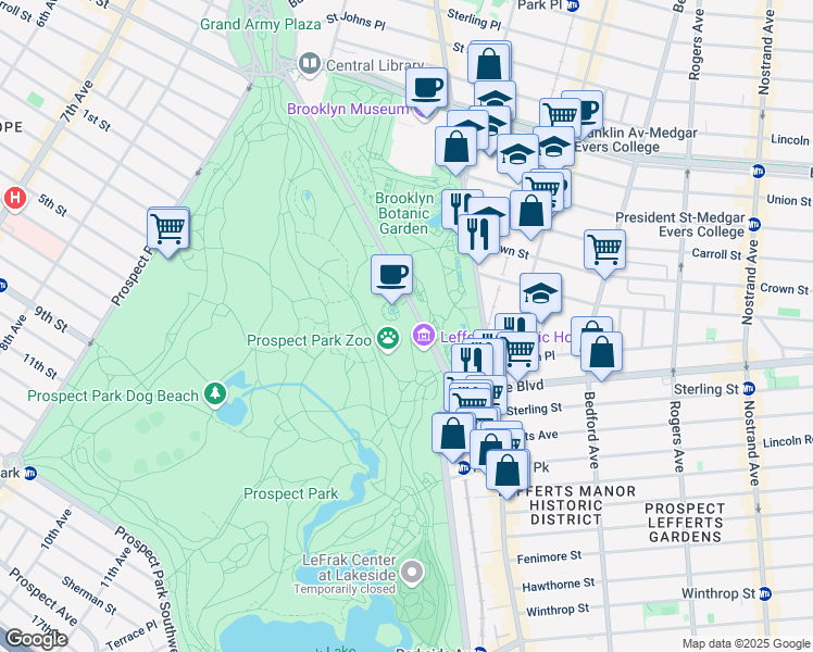 map of restaurants, bars, coffee shops, grocery stores, and more near 450 Flatbush Avenue in Brooklyn