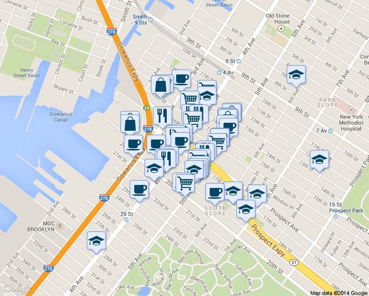 map of restaurants, bars, coffee shops, grocery stores, and more near in Brooklyn