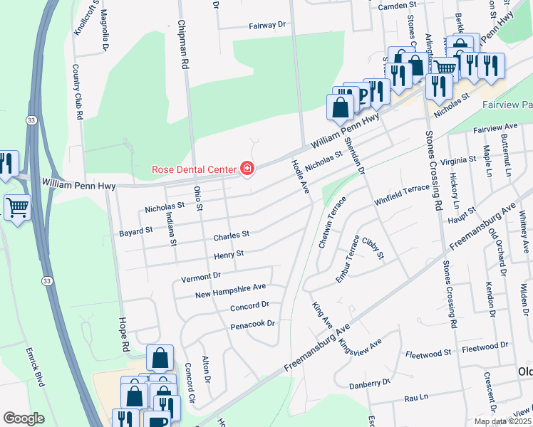map of restaurants, bars, coffee shops, grocery stores, and more near 4470 Bayard Street in Easton