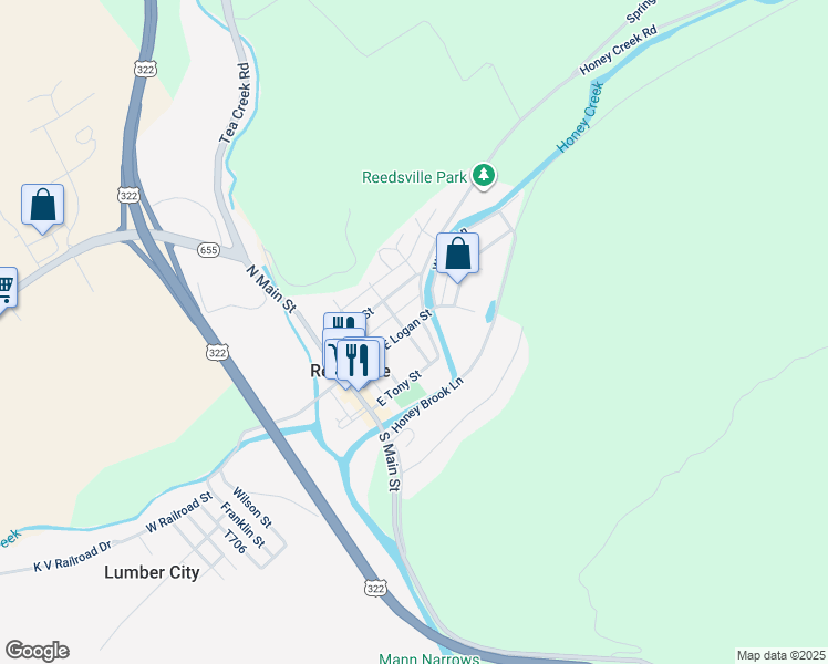 map of restaurants, bars, coffee shops, grocery stores, and more near 77 Pearl Street in Reedsville