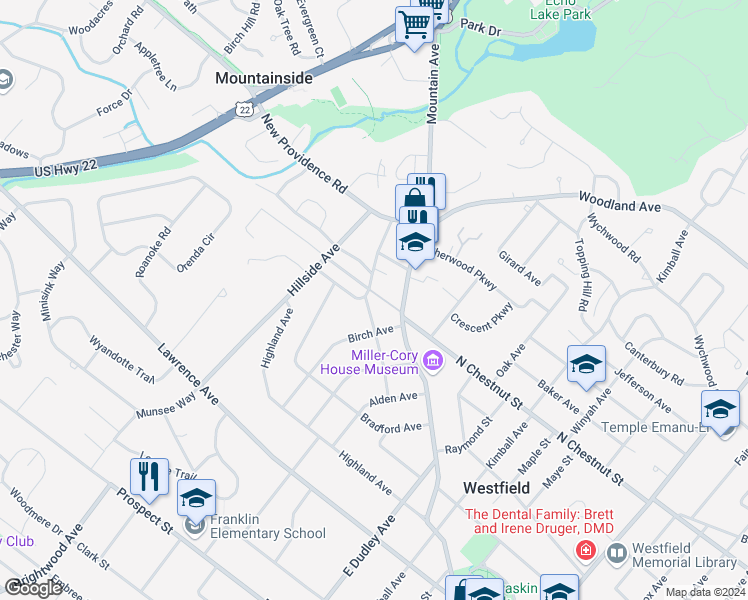 map of restaurants, bars, coffee shops, grocery stores, and more near 824 Standish Avenue in Westfield