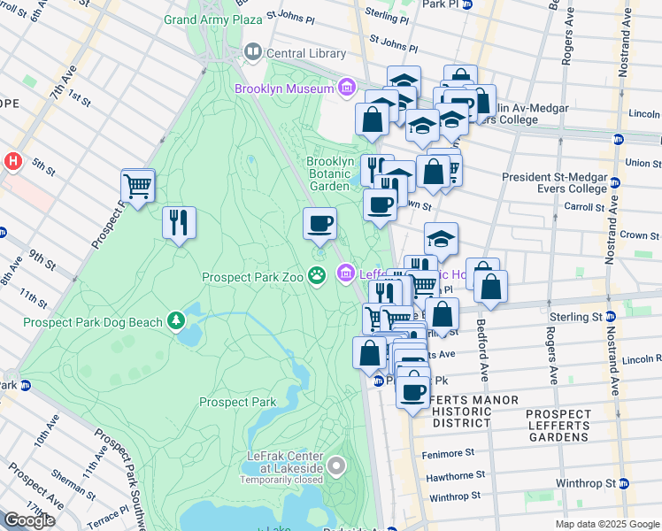 map of restaurants, bars, coffee shops, grocery stores, and more near 450 Flatbush Avenue in Brooklyn