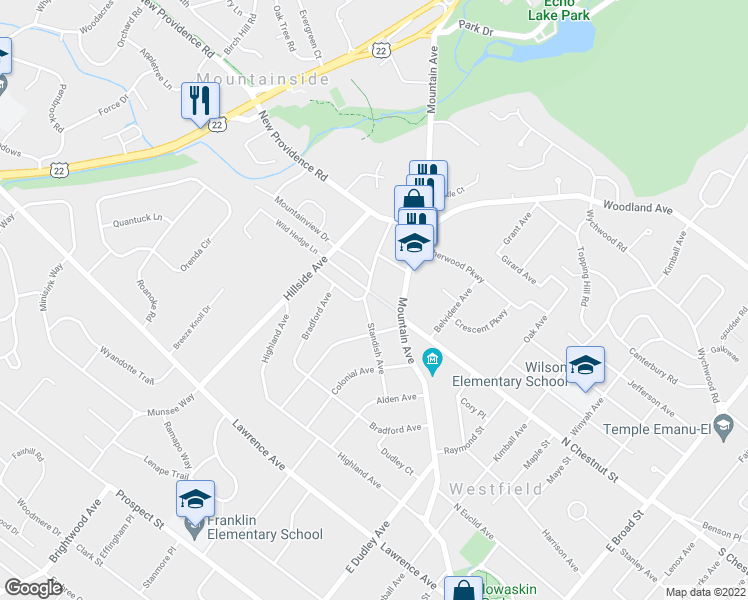 map of restaurants, bars, coffee shops, grocery stores, and more near 824 Standish Avenue in Westfield