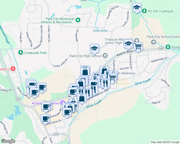 map of restaurants, bars, coffee shops, grocery stores, and more near 1776 Kearns Boulevard in Park City