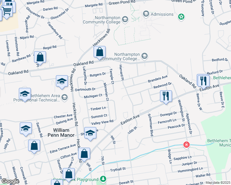 map of restaurants, bars, coffee shops, grocery stores, and more near 3340 Michigan Court in Bethlehem