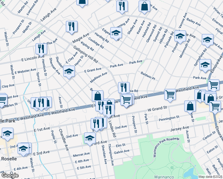 map of restaurants, bars, coffee shops, grocery stores, and more near 488 Ragland Drive in Roselle Park