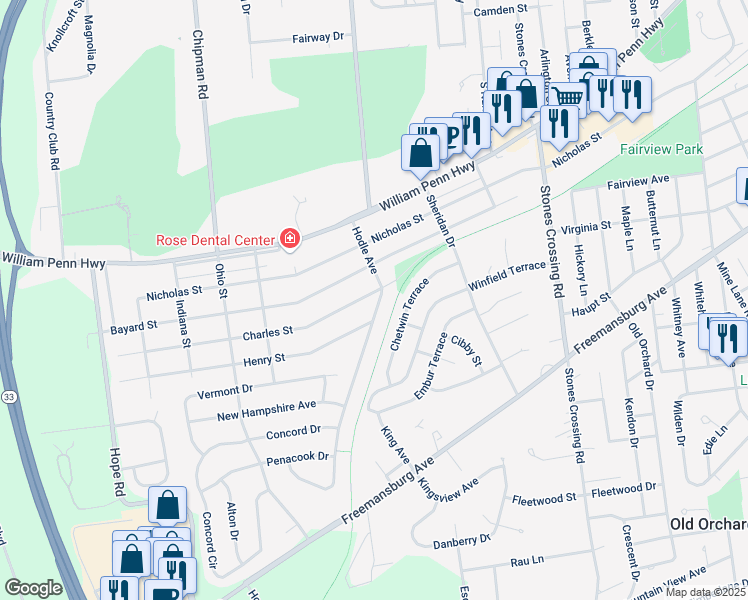 map of restaurants, bars, coffee shops, grocery stores, and more near 3168 Hodle Avenue in Easton