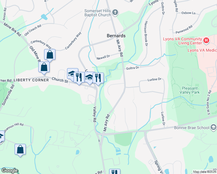 map of restaurants, bars, coffee shops, grocery stores, and more near 28 Lafayette Lane in Basking Ridge