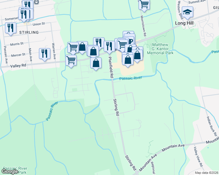 map of restaurants, bars, coffee shops, grocery stores, and more near 221 Stirling Road in Watchung