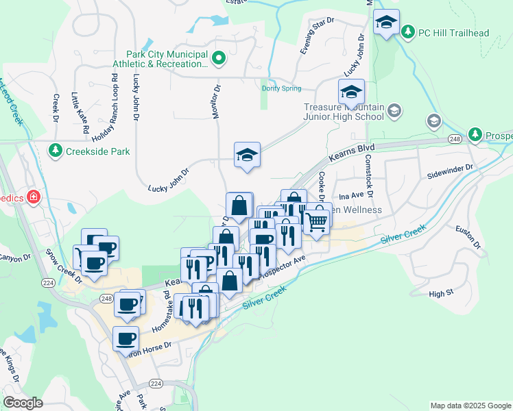 map of restaurants, bars, coffee shops, grocery stores, and more near 2200 Monitor Drive in Park City