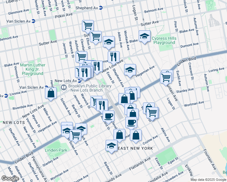 map of restaurants, bars, coffee shops, grocery stores, and more near 892 Hegeman Avenue in Brooklyn