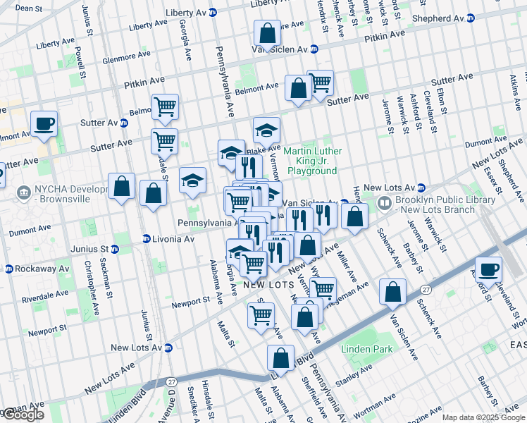 map of restaurants, bars, coffee shops, grocery stores, and more near 581 New Jersey Avenue in Brooklyn