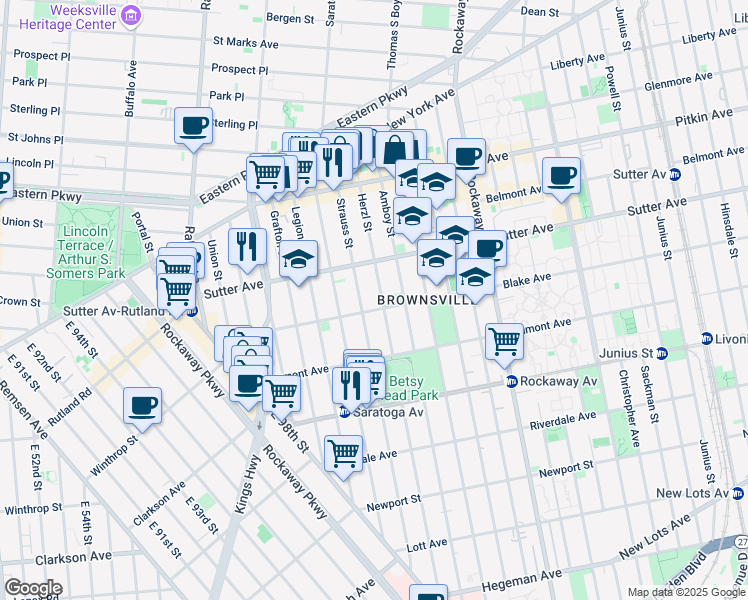 map of restaurants, bars, coffee shops, grocery stores, and more near 2010 Strauss Street in Brooklyn