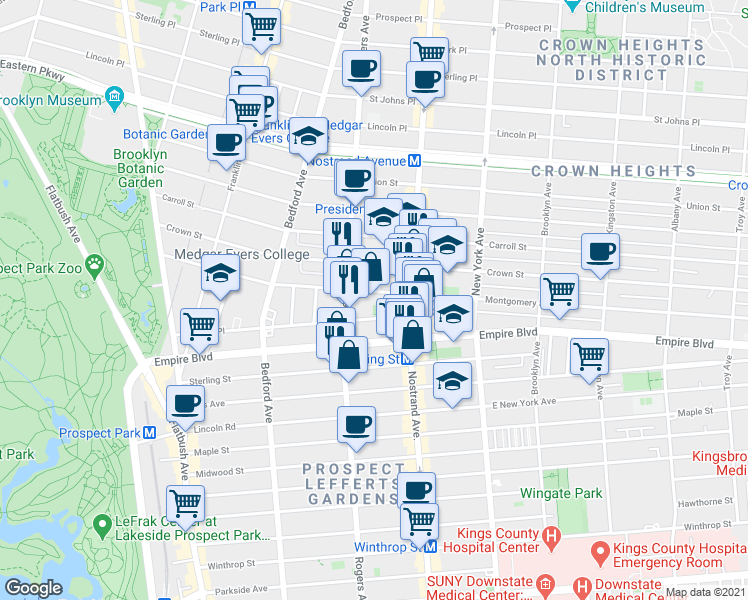 map of restaurants, bars, coffee shops, grocery stores, and more near 237 Sullivan Place in Brooklyn