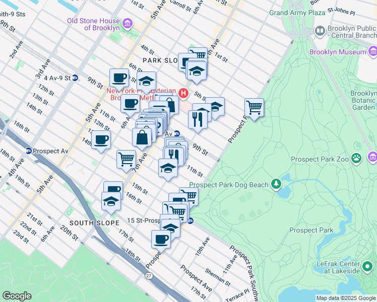 map of restaurants, bars, coffee shops, grocery stores, and more near 1014 8th Avenue in Brooklyn