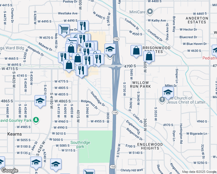 map of restaurants, bars, coffee shops, grocery stores, and more near 3838 Kinglassie Lane in Taylorsville