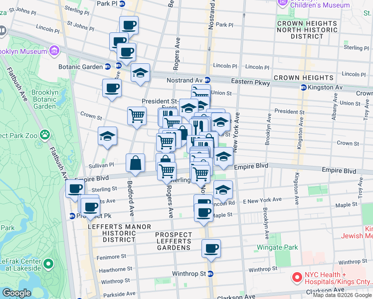 map of restaurants, bars, coffee shops, grocery stores, and more near 237 Sullivan Place in Brooklyn