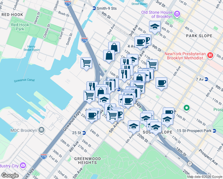 map of restaurants, bars, coffee shops, grocery stores, and more near in Brooklyn