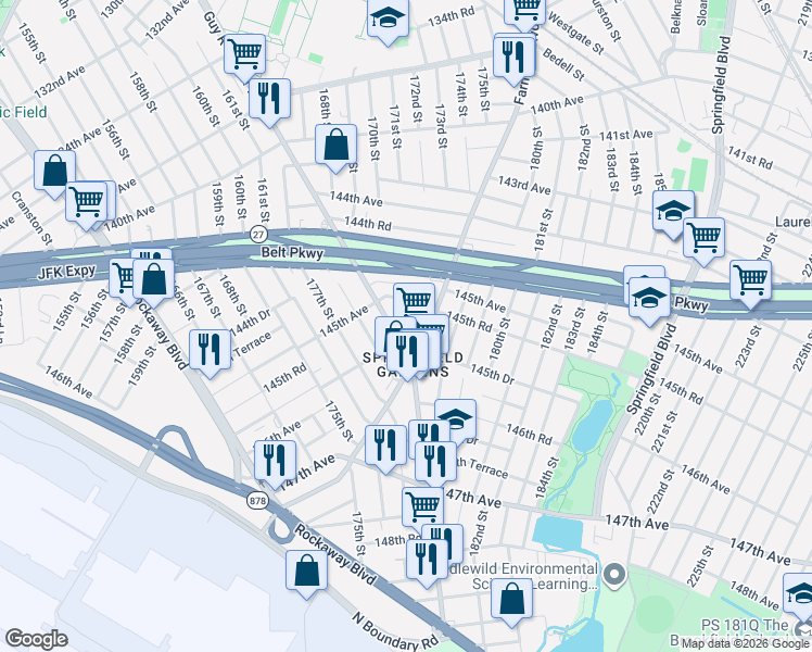 map of restaurants, bars, coffee shops, grocery stores, and more near in Queens