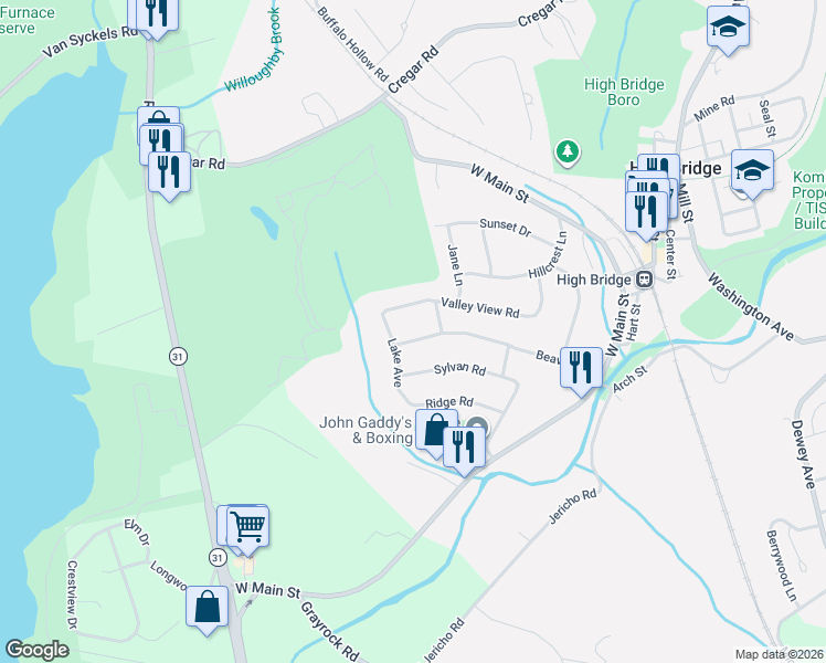 map of restaurants, bars, coffee shops, grocery stores, and more near 74 Beavers Street in High Bridge