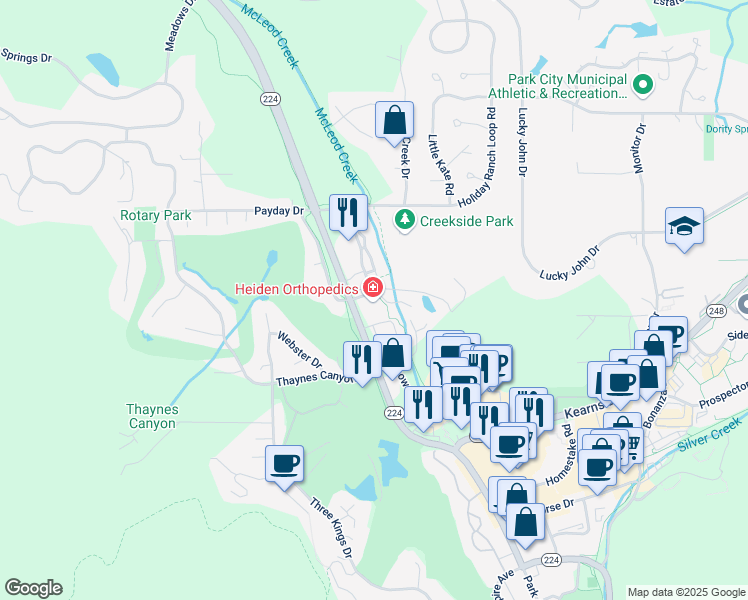 map of restaurants, bars, coffee shops, grocery stores, and more near 2200 Park Avenue in Park City
