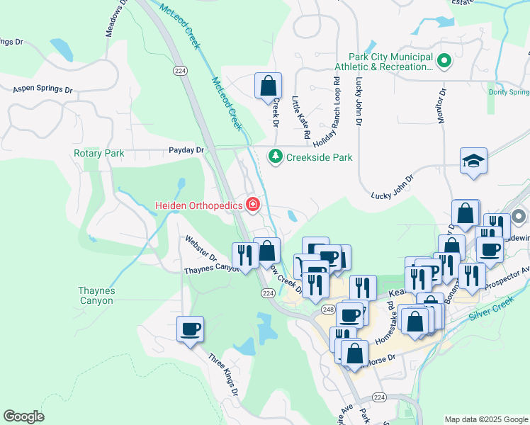 map of restaurants, bars, coffee shops, grocery stores, and more near 461 Windrift Lane in Park City