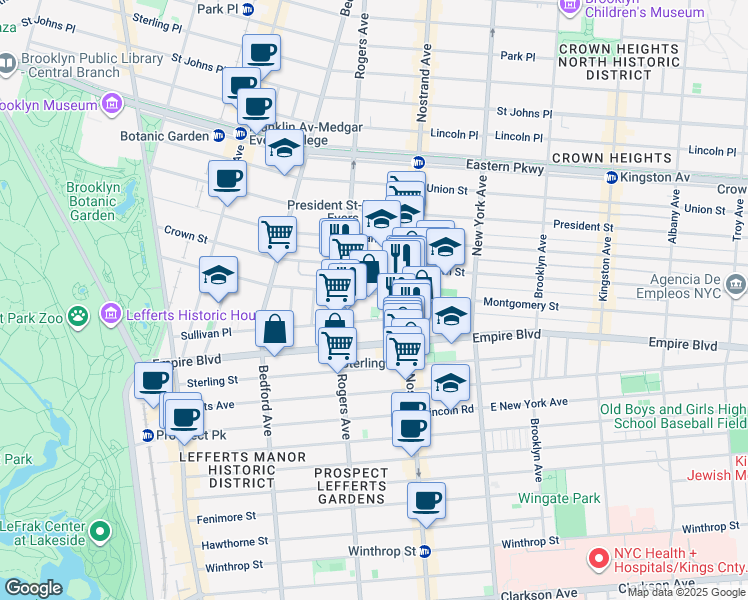 map of restaurants, bars, coffee shops, grocery stores, and more near 372 Montgomery Street in Brooklyn