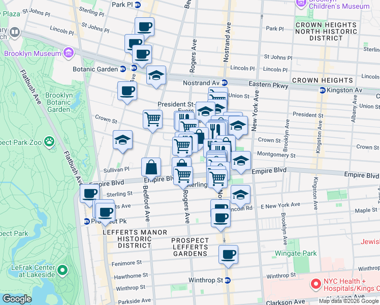 map of restaurants, bars, coffee shops, grocery stores, and more near 237 Sullivan Place in Brooklyn