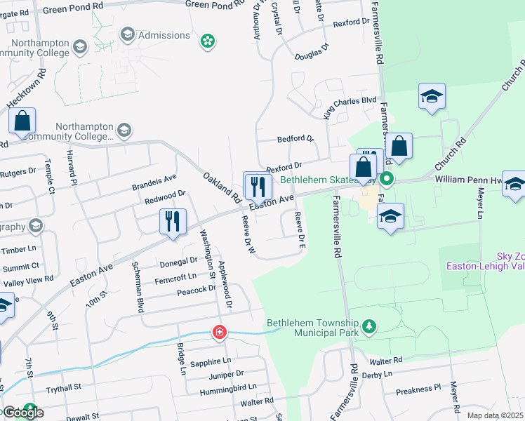 map of restaurants, bars, coffee shops, grocery stores, and more near 4186 State Route 2020 in Bethlehem