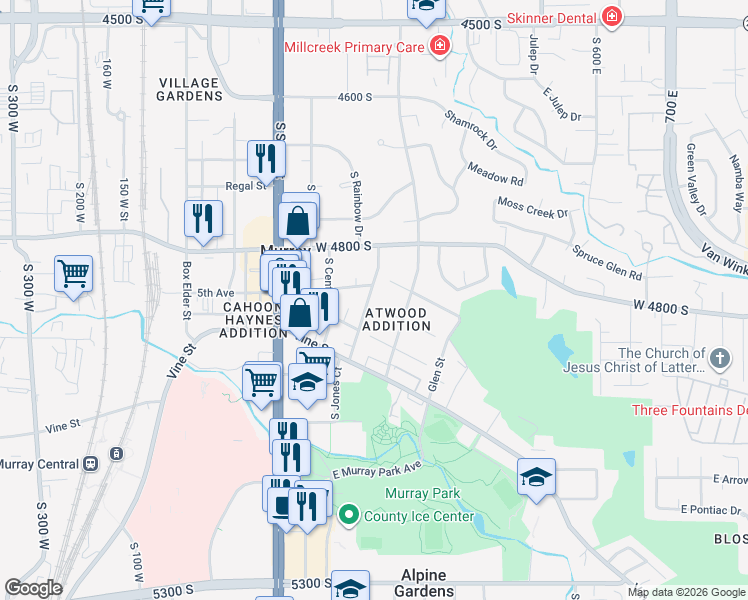 map of restaurants, bars, coffee shops, grocery stores, and more near 245 Crawford Avenue in Murray