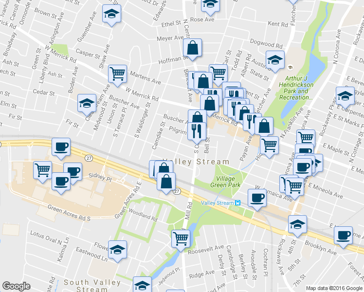 map of restaurants, bars, coffee shops, grocery stores, and more near 289 West Valley Stream Boulevard in Valley Stream