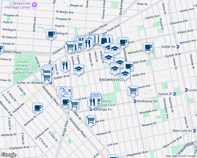 map of restaurants, bars, coffee shops, grocery stores, and more near 2010 Strauss Street in Brooklyn