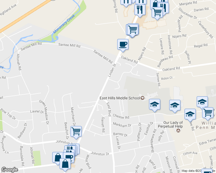 map of restaurants, bars, coffee shops, grocery stores, and more near 3410 Linden Street in Bethlehem
