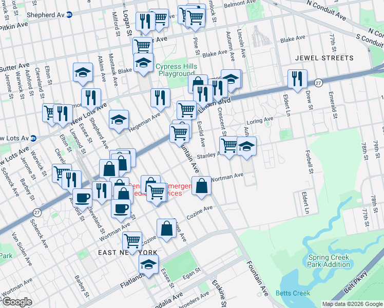 map of restaurants, bars, coffee shops, grocery stores, and more near 1065 Stanley Avenue in Brooklyn