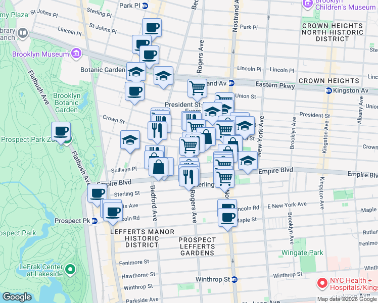 map of restaurants, bars, coffee shops, grocery stores, and more near 324 Montgomery Street in Brooklyn