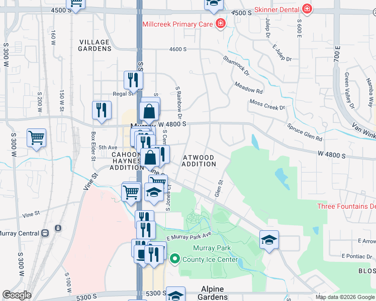 map of restaurants, bars, coffee shops, grocery stores, and more near 245 Crawford Avenue in Murray