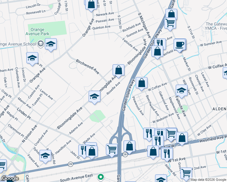 map of restaurants, bars, coffee shops, grocery stores, and more near 13 Carol Court in Cranford