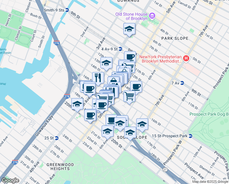 map of restaurants, bars, coffee shops, grocery stores, and more near 562 5th Avenue in Brooklyn