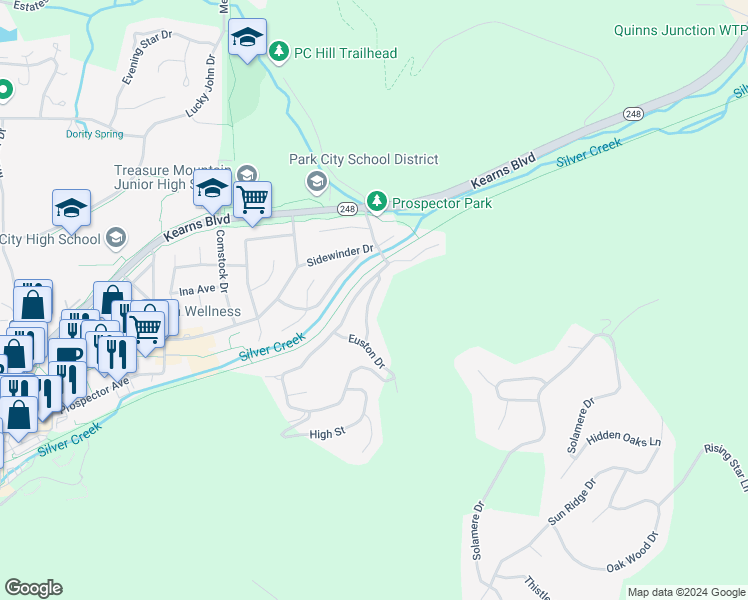 map of restaurants, bars, coffee shops, grocery stores, and more near 2192 Fenchurch Drive in Park City
