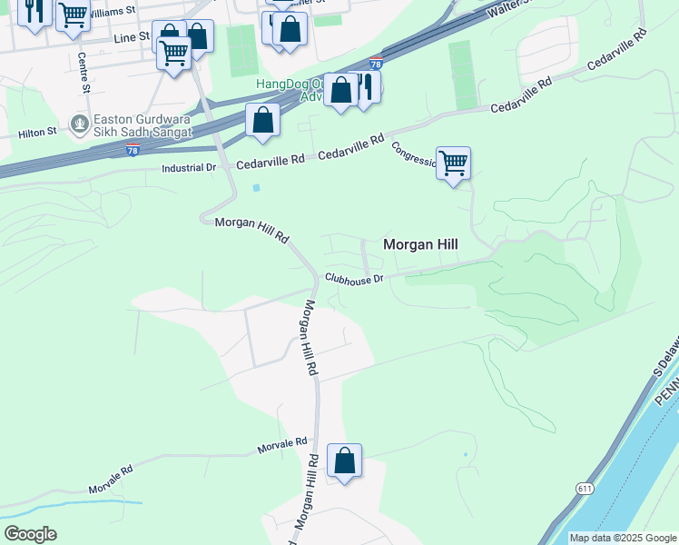 map of restaurants, bars, coffee shops, grocery stores, and more near 1121 Old Course Lane in Easton