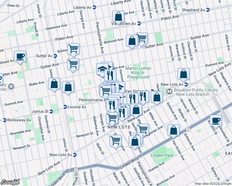 map of restaurants, bars, coffee shops, grocery stores, and more near 581 New Jersey Avenue in Brooklyn