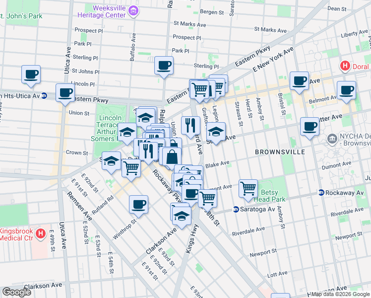 map of restaurants, bars, coffee shops, grocery stores, and more near in Brooklyn