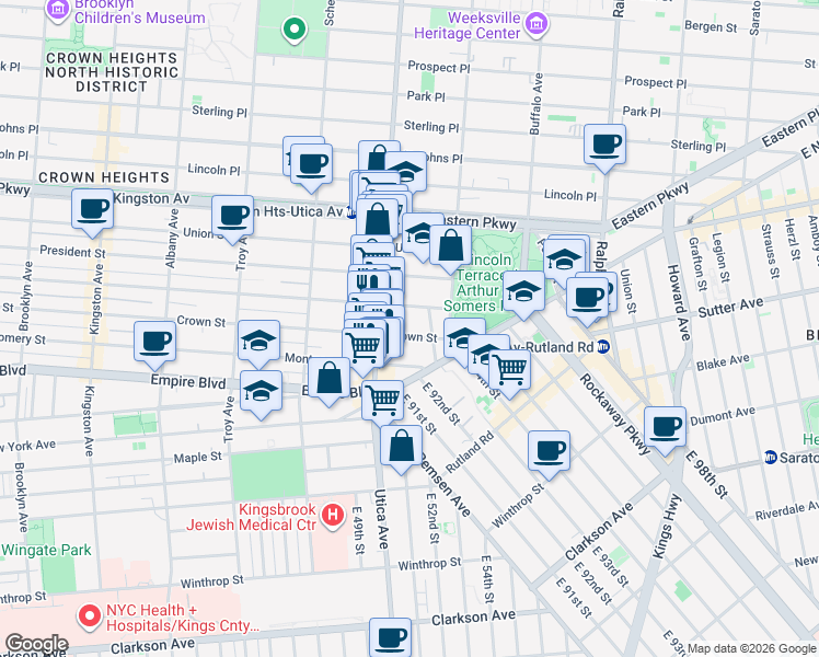 map of restaurants, bars, coffee shops, grocery stores, and more near 810 Crown Street in Brooklyn
